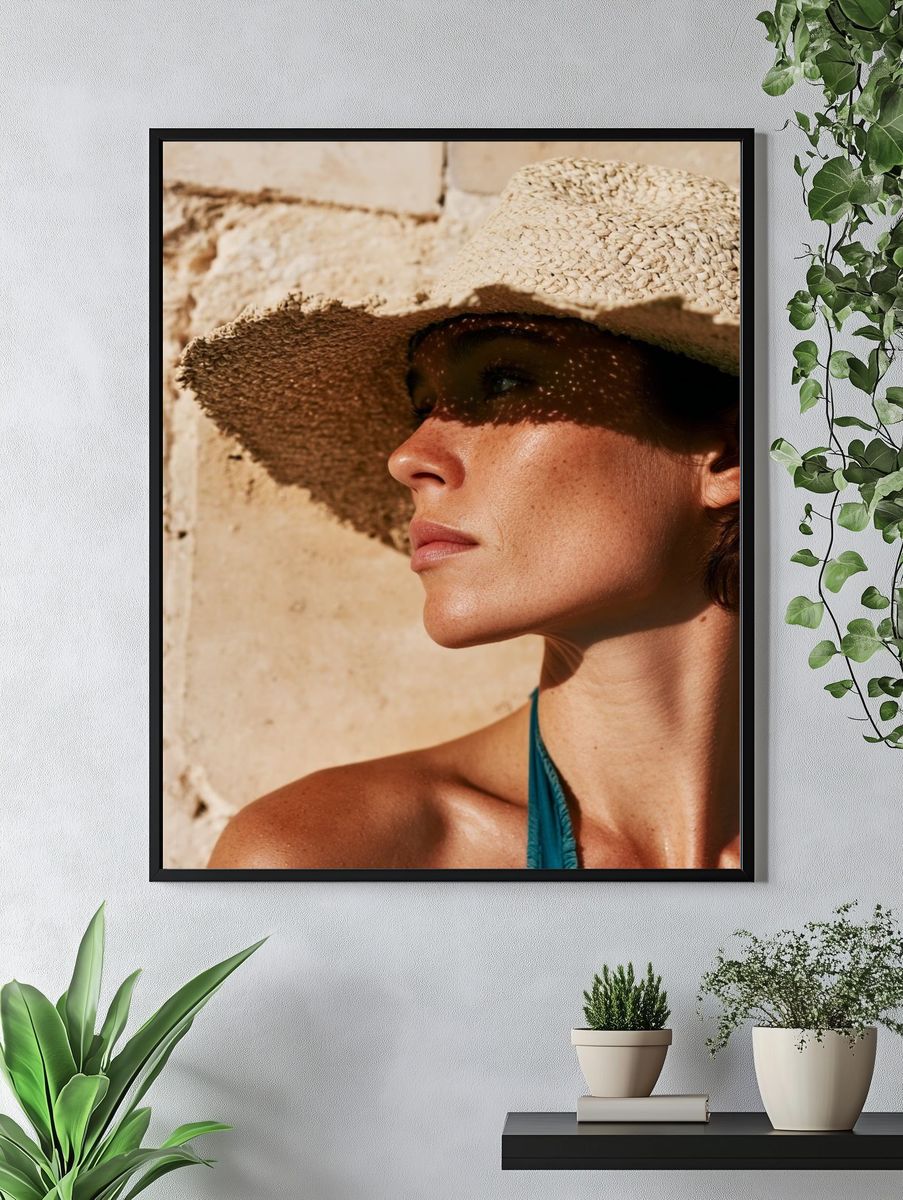 Sunlit Straw Hat Portrait Print. — room view 4