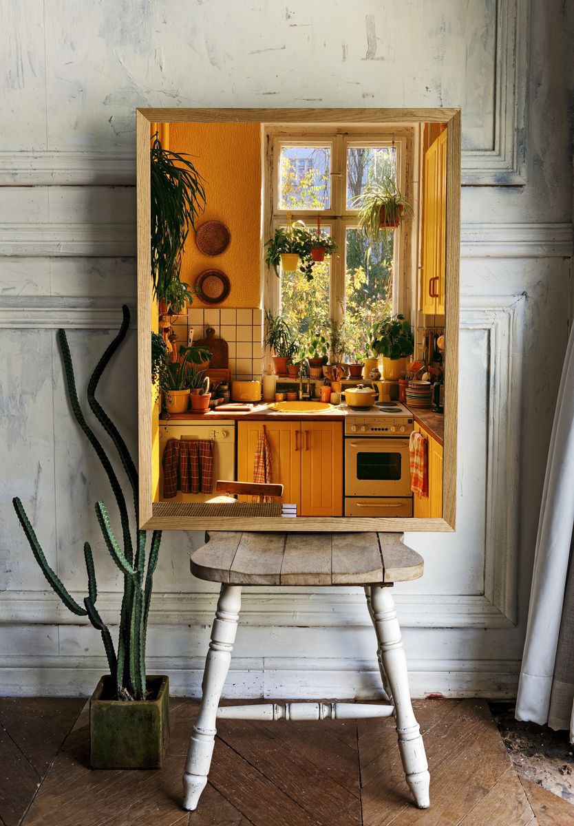 Sunlit Boho Kitchen Interior Print. — room view 1