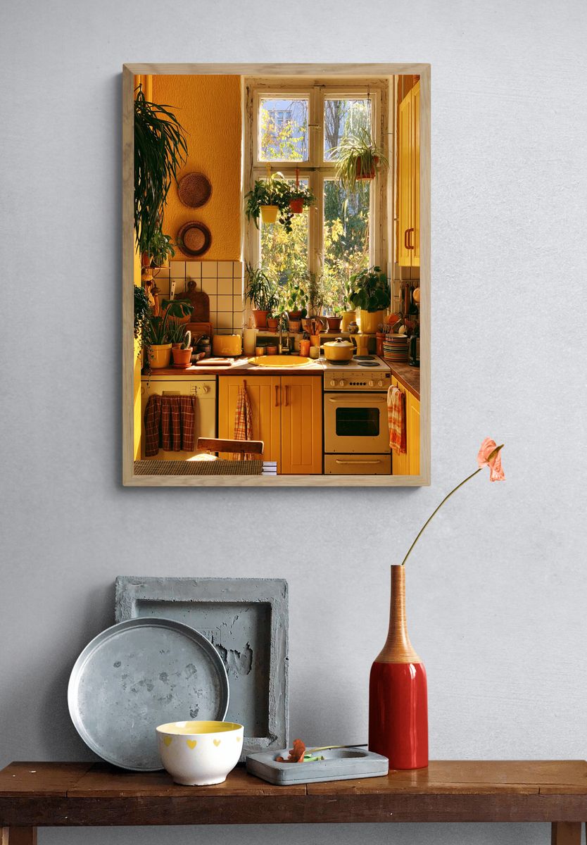 Sunlit Boho Kitchen Interior Print. — room view 3