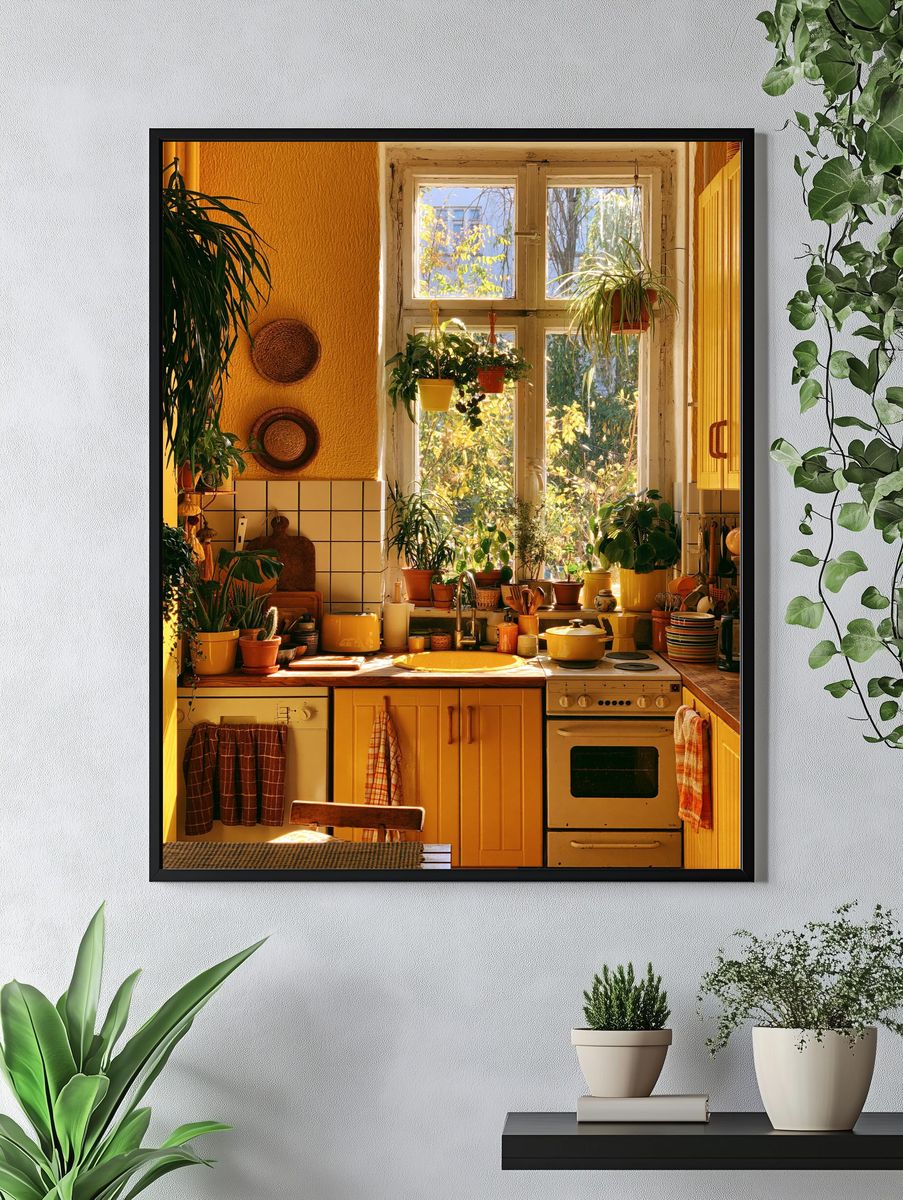 Sunlit Boho Kitchen Interior Print. — room view 4