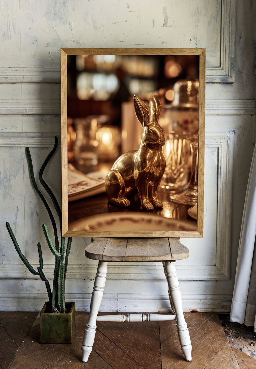 Golden Rabbit Still Life Photography Poster. — room view 1