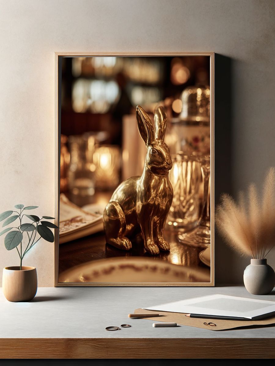Golden Rabbit Still Life Photography Poster. — room view 2