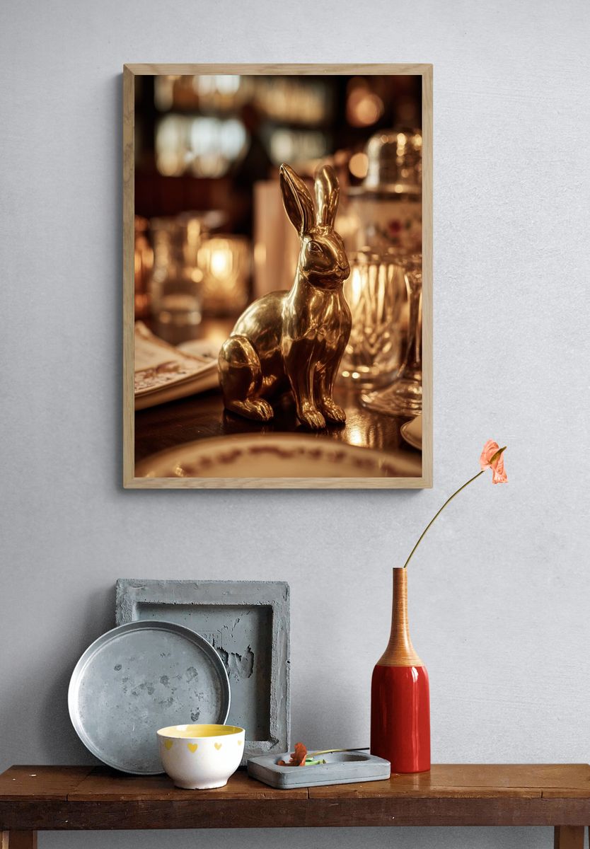 Golden Rabbit Still Life Photography Poster. — room view 3