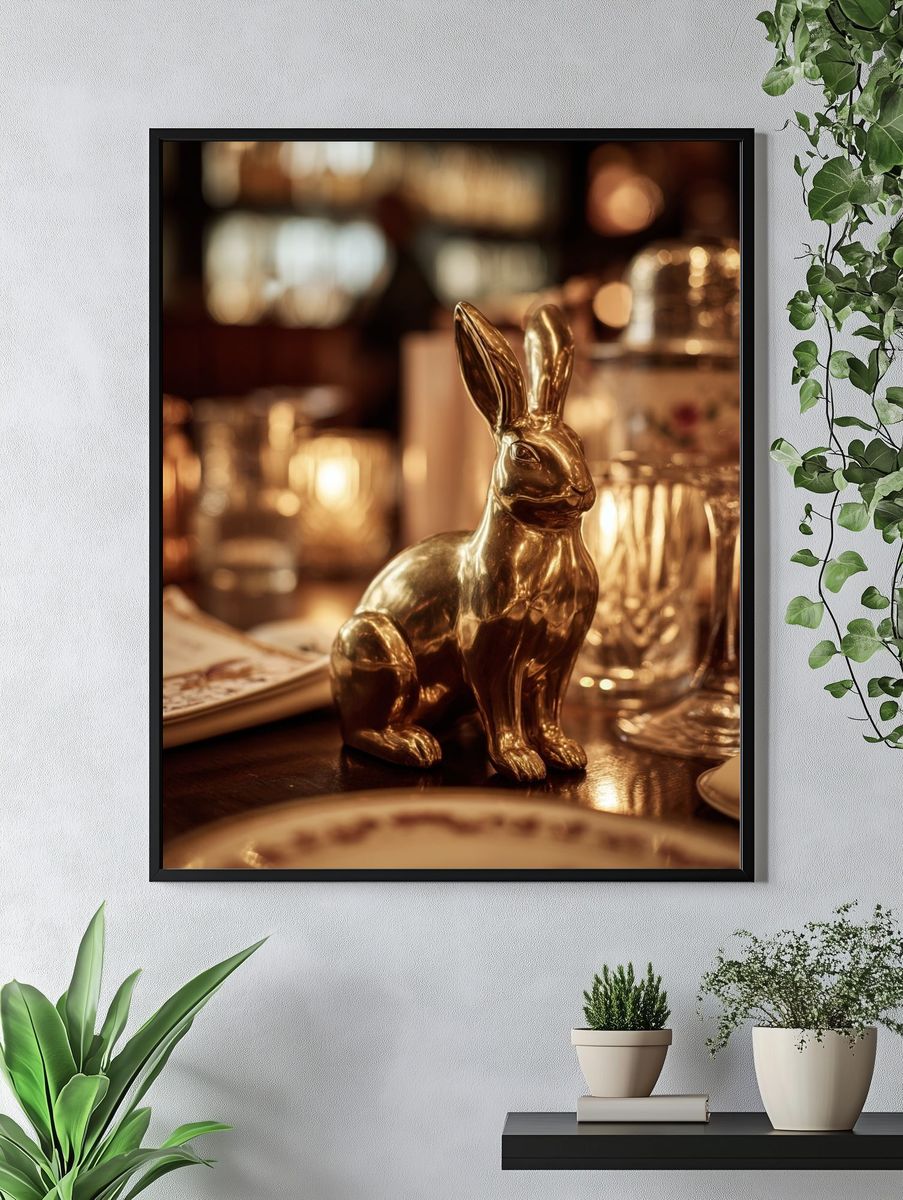 Golden Rabbit Still Life Photography Poster. — room view 4