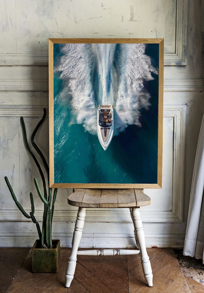 Luxury Speedboat Aerial Photography Poster. — room view 1