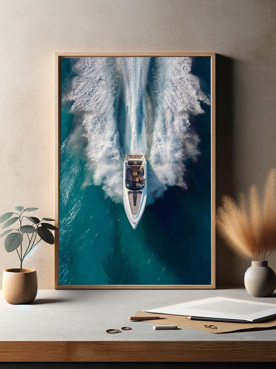 Luxury Speedboat Aerial Photography Poster. — room view 2