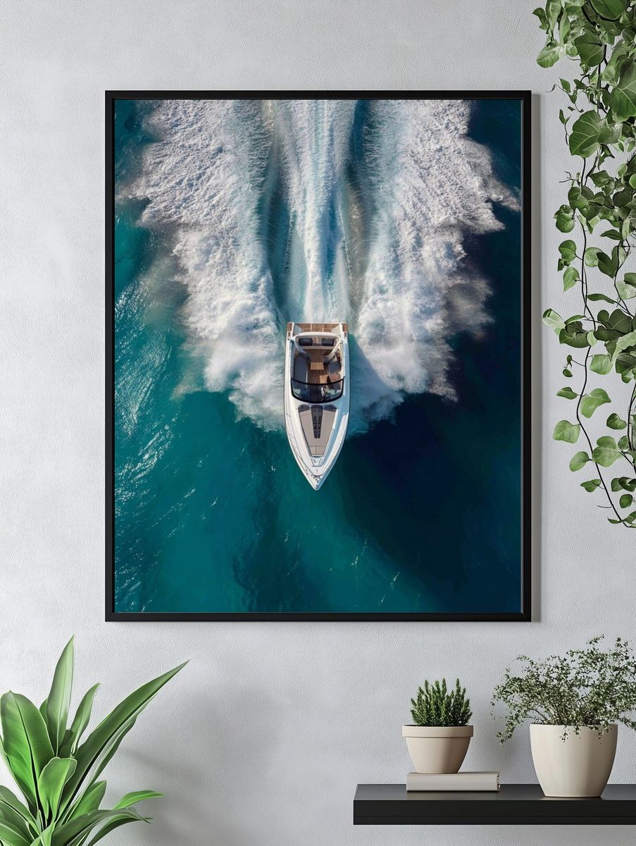 Luxury Speedboat Aerial Photography Poster. — room view 4