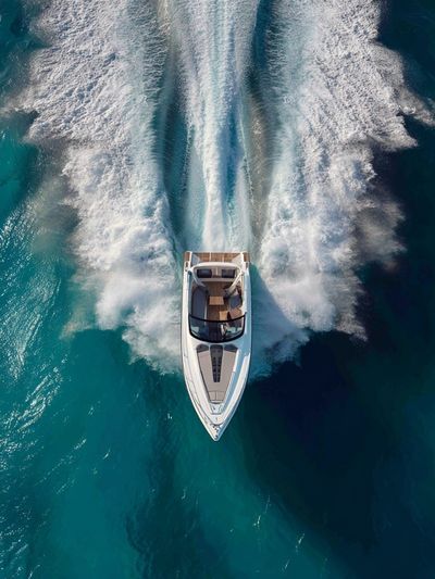 Luxury Speedboat Aerial Photography Poster. poster
