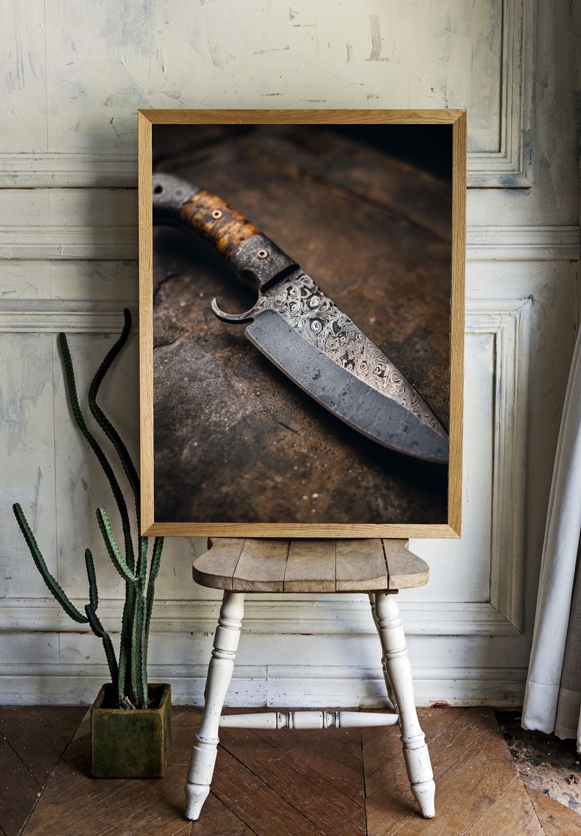 Damascus Knife Still Life Poster. — room view 1