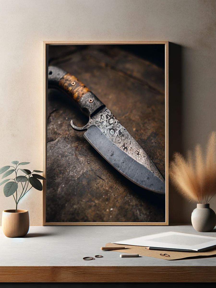 Damascus Knife Still Life Poster. — room view 2