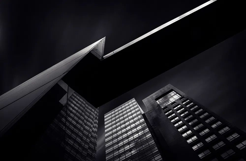 Monochrome City Towers Photography Poster. poster detail