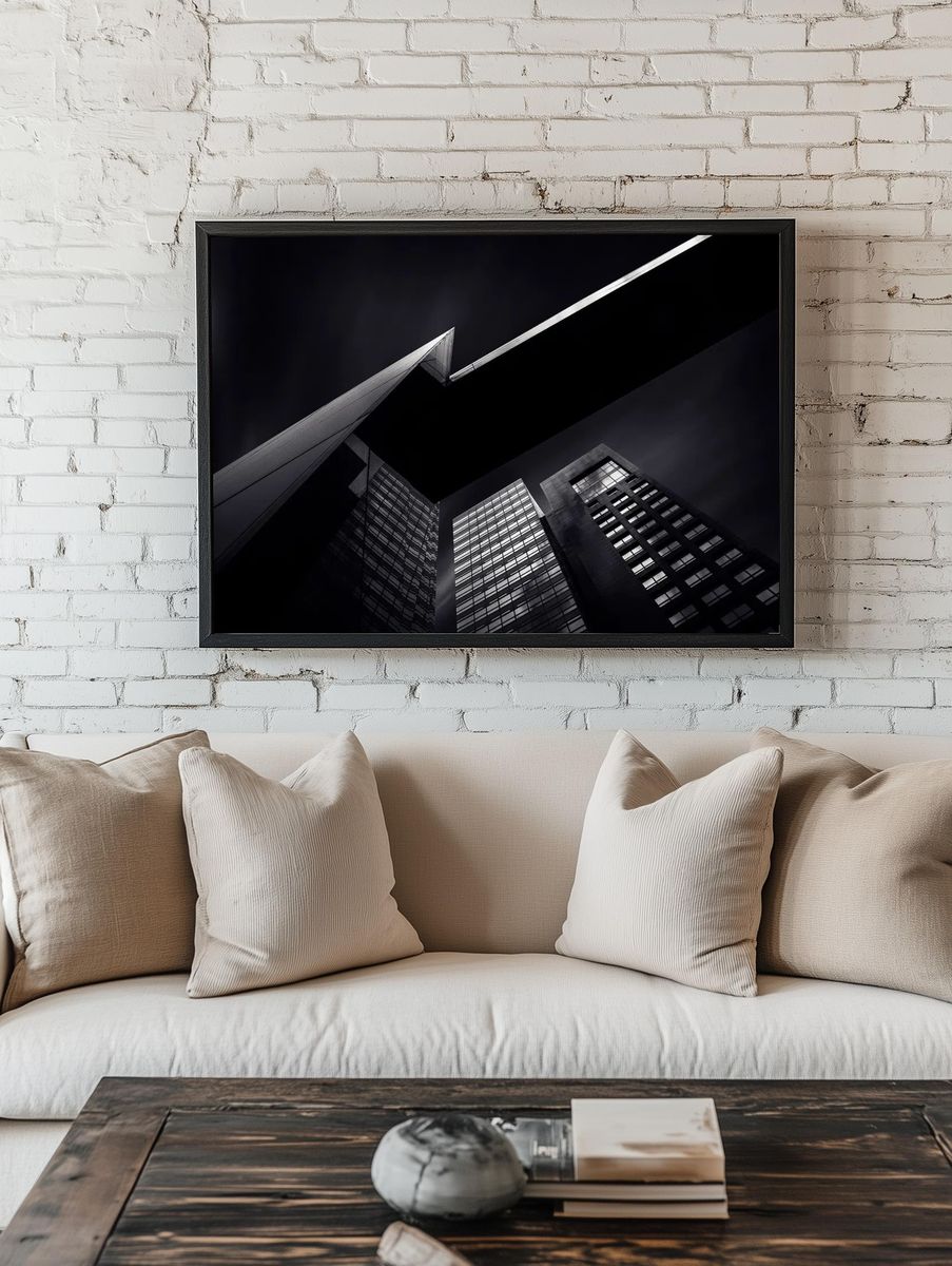 Monochrome City Towers Photography Poster. — room view 1