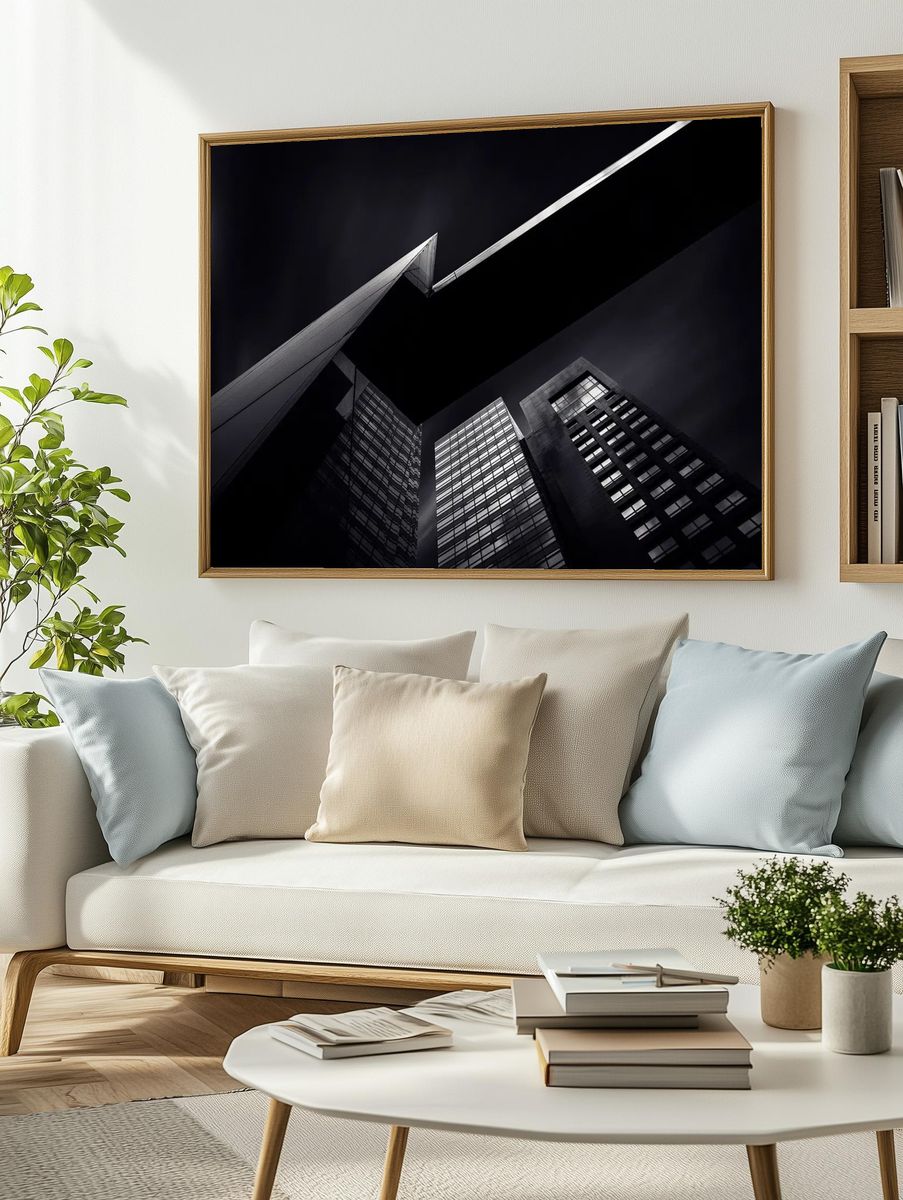 Monochrome City Towers Photography Poster. — room view 2