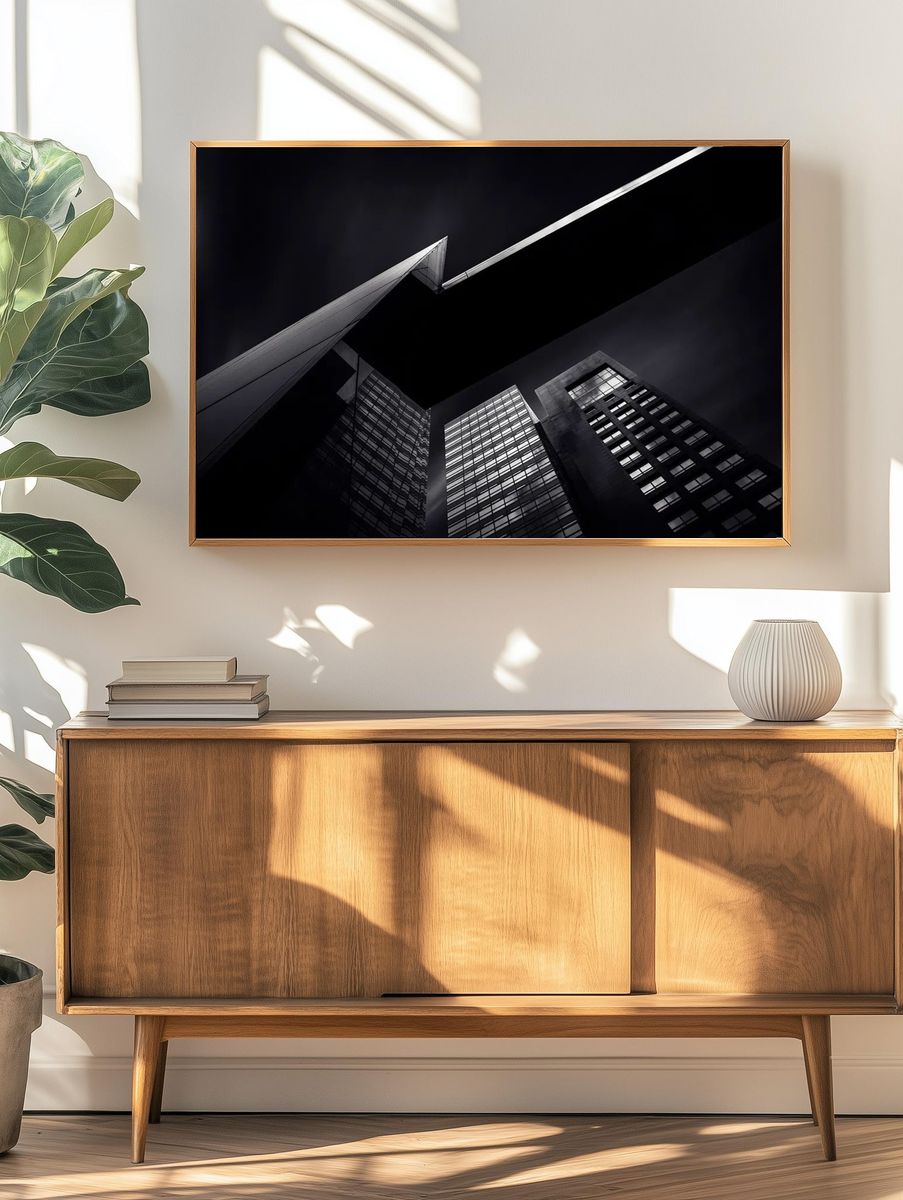 Monochrome City Towers Photography Poster. — room view 3