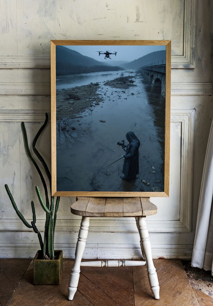 Drone River Scene Photography Poster. — room view 1