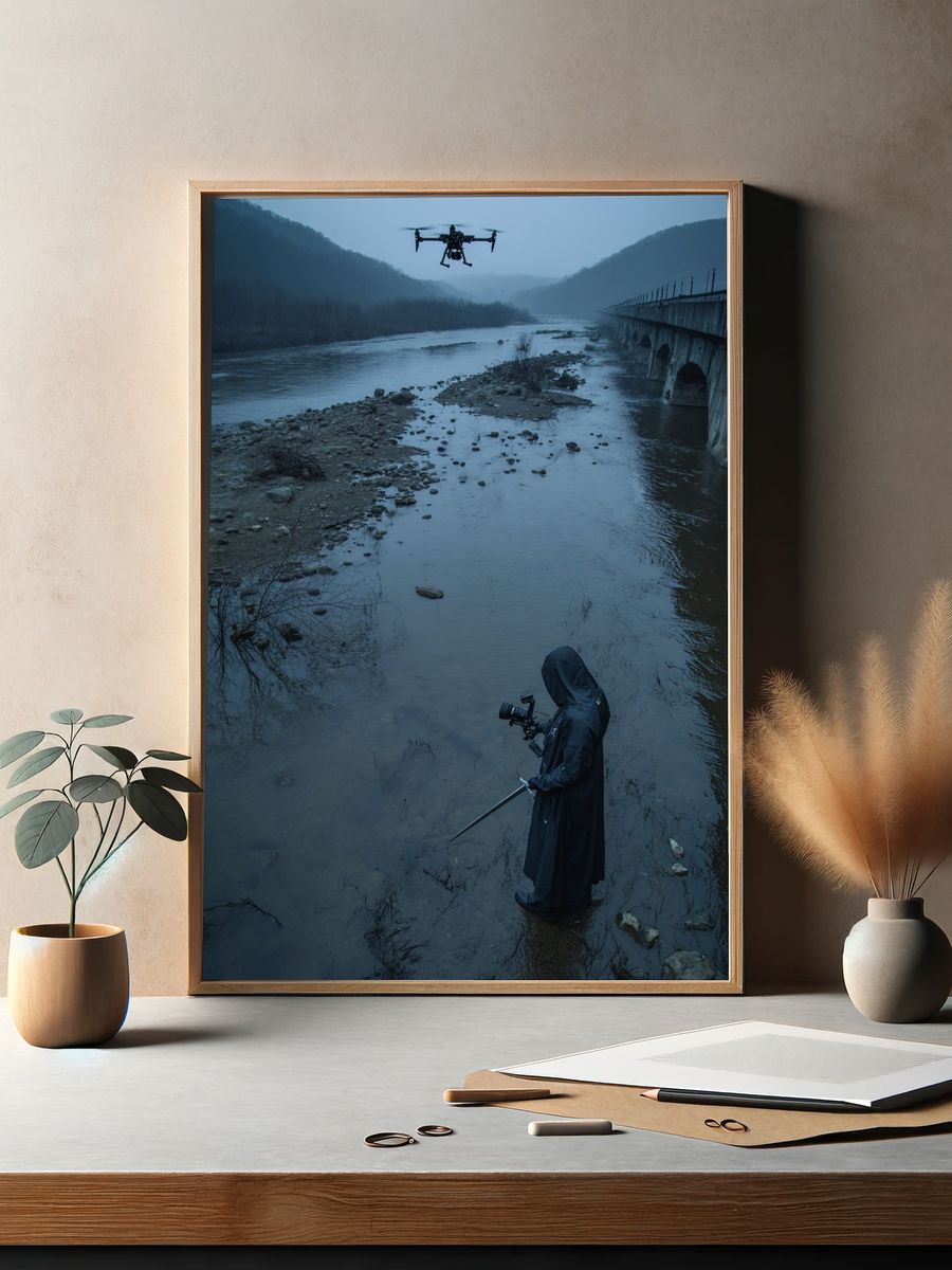 Drone River Scene Photography Poster. — room view 2