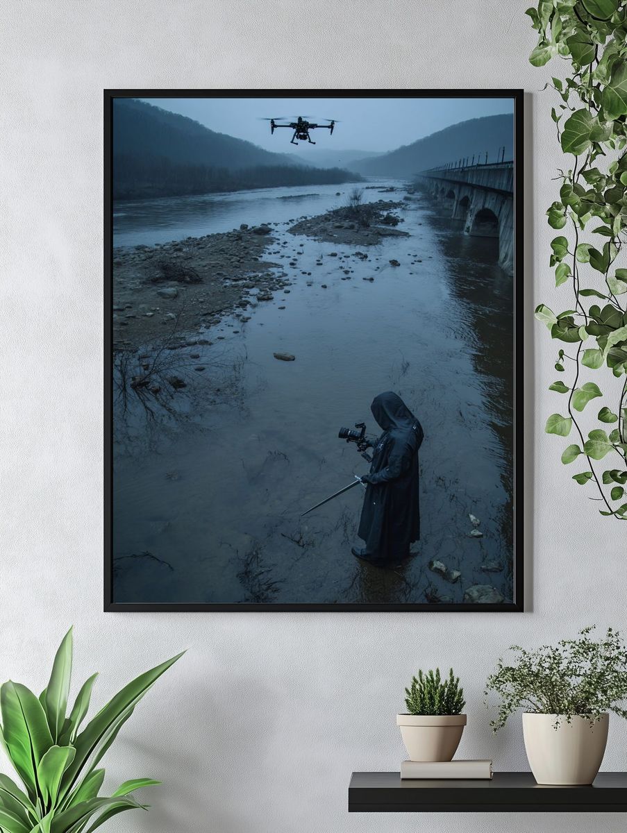 Drone River Scene Photography Poster. — room view 4