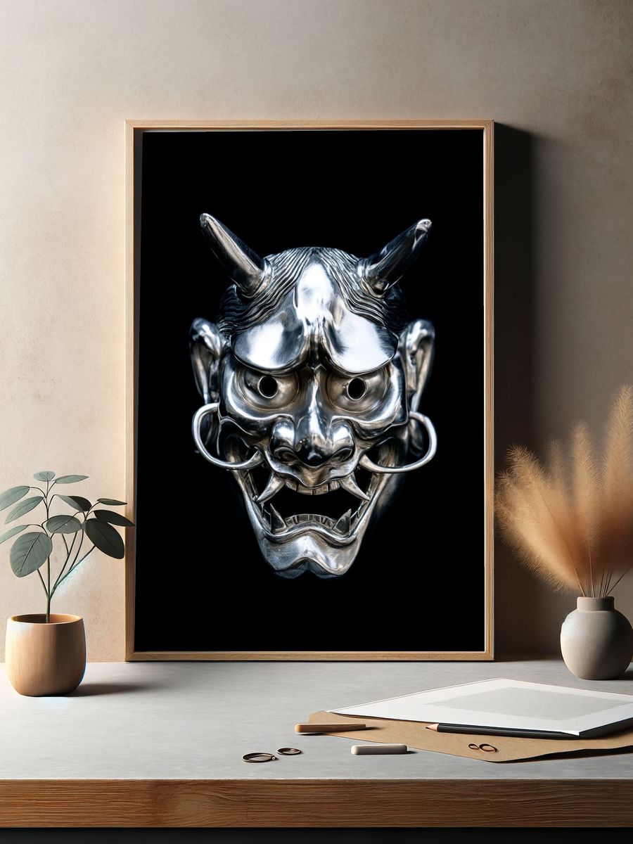 Silver Oni Mask Photography Poster. — room view 2