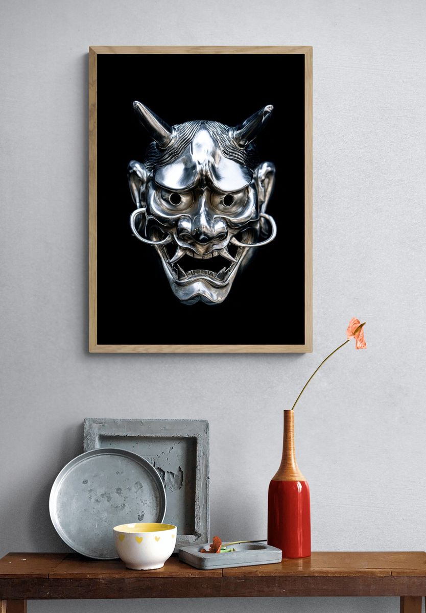 Silver Oni Mask Photography Poster. — room view 3