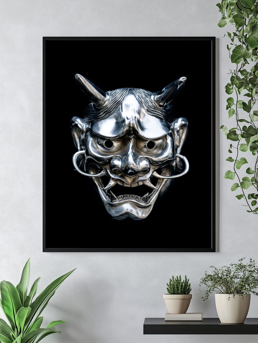 Silver Oni Mask Photography Poster. — room view 4