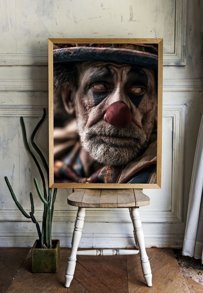 Sad Clown Portrait Print. — room view 1