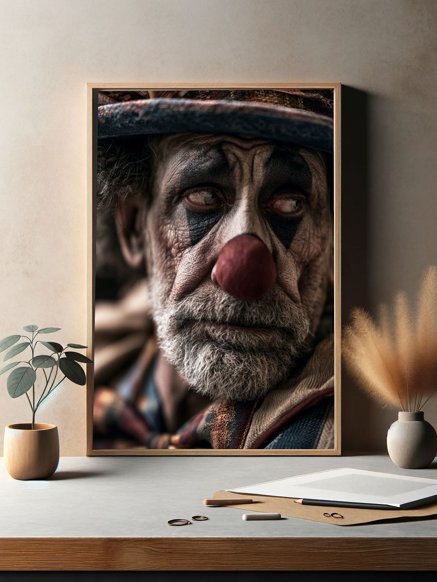 Sad Clown Portrait Print. — room view 2