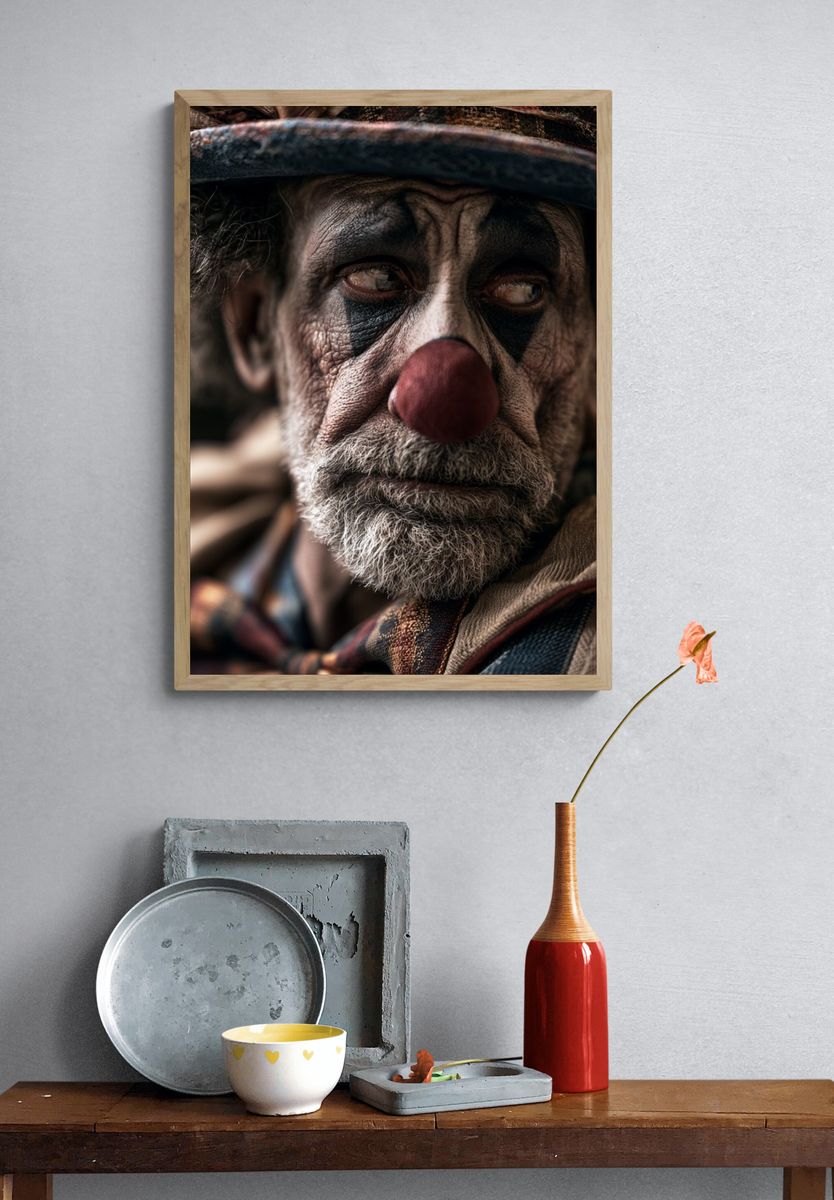 Sad Clown Portrait Print. — room view 3