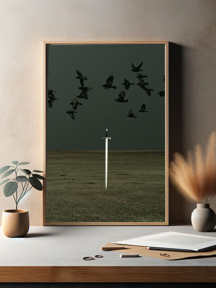 Sword in Field Surrealism Print. — room view 2