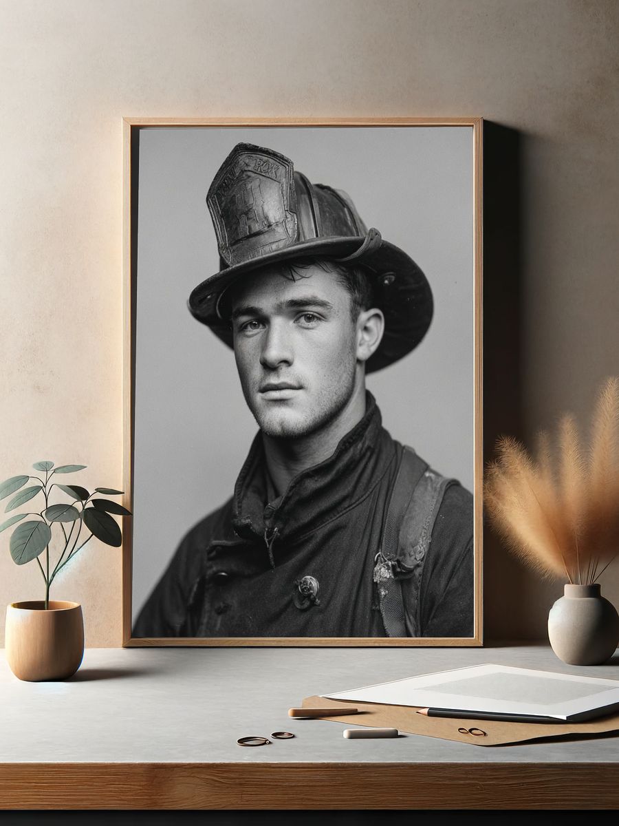 Firefighter Portrait Photography Poster. — room view 2