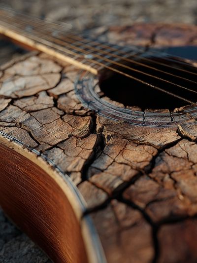 Weathered Guitar Close-Up Photography Poster. poster print