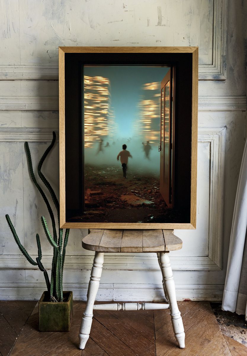 Foggy Doorway Run Photography Poster. — room view 1