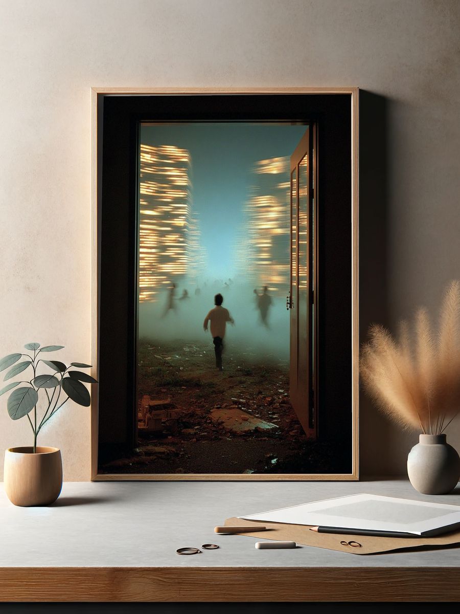 Foggy Doorway Run Photography Poster. — room view 2