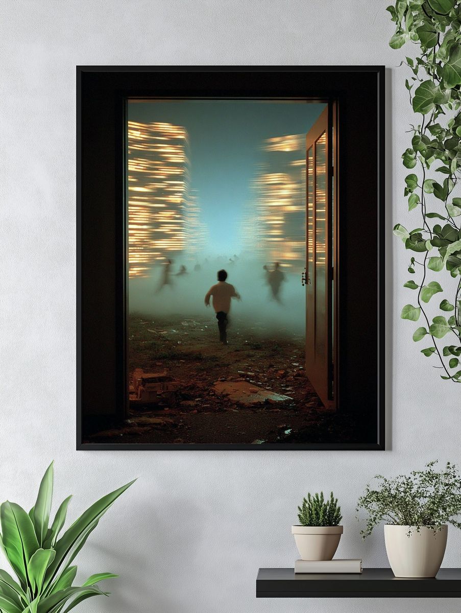 Foggy Doorway Run Photography Poster. — room view 4