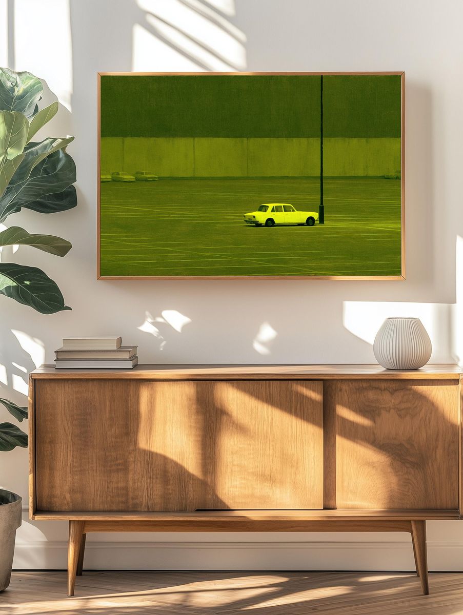 Lonely Car in Parking Lot Photography Poster. — room view 3