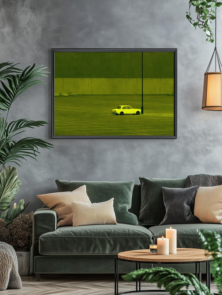 Lonely Car in Parking Lot Photography Poster. — room view 4