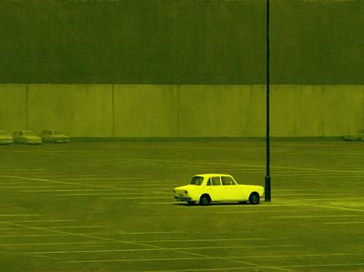 Lonely Car in Parking Lot Photography Poster. poster print