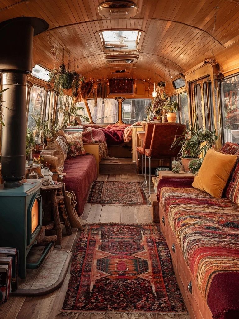 Boho Bus Interior Photography Poster. poster detail