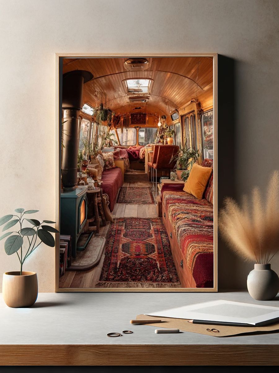 Boho Bus Interior Photography Poster. — room view 2