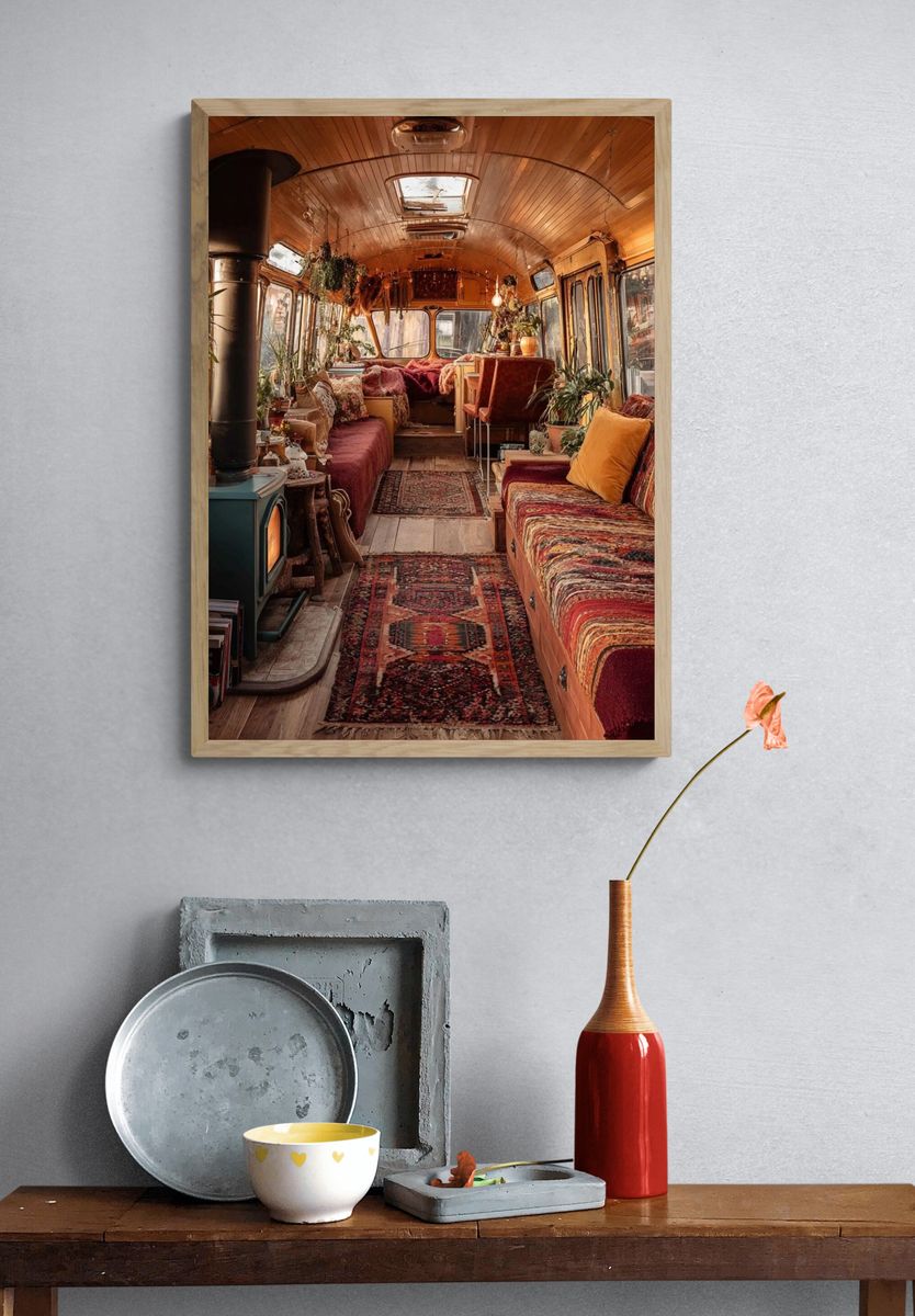 Boho Bus Interior Photography Poster. — room view 3