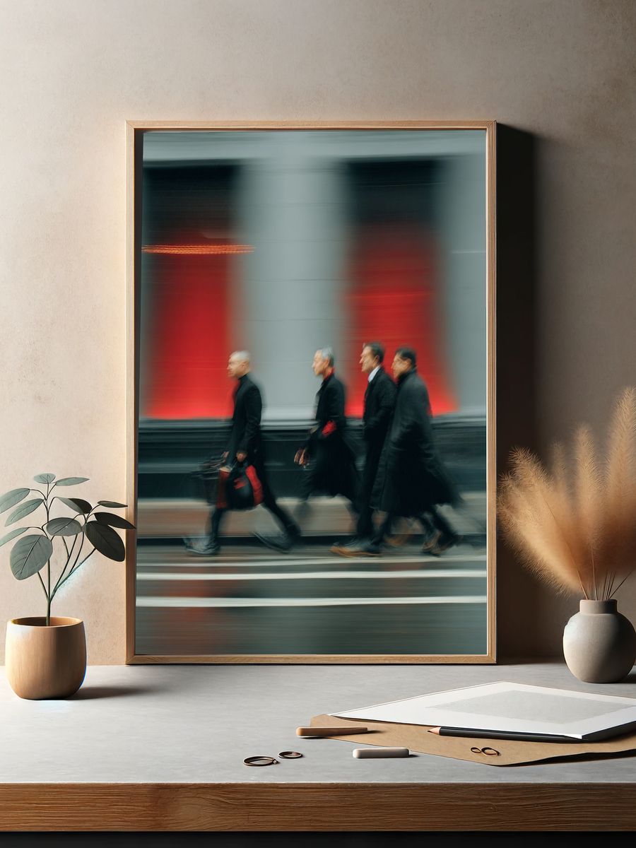 Blurred Street Walkers Photography Poster. — room view 2