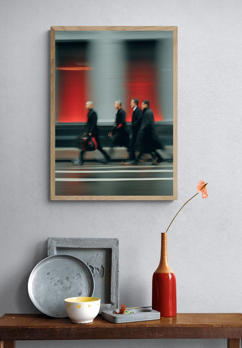 Blurred Street Walkers Photography Poster. — room view 3