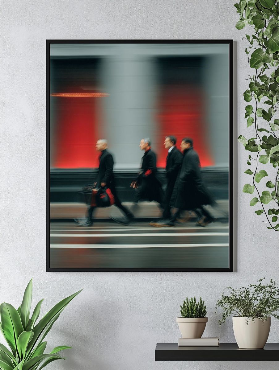 Blurred Street Walkers Photography Poster. — room view 4