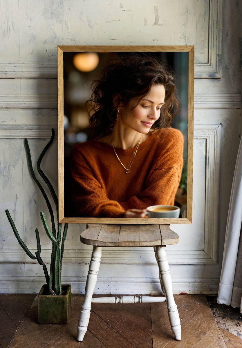 Cozy Coffee Portrait Photography Poster. — room view 1