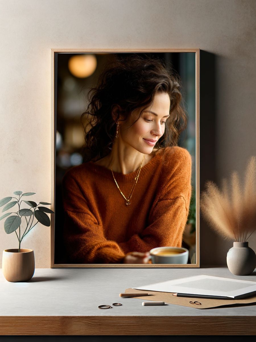 Cozy Coffee Portrait Photography Poster. — room view 2