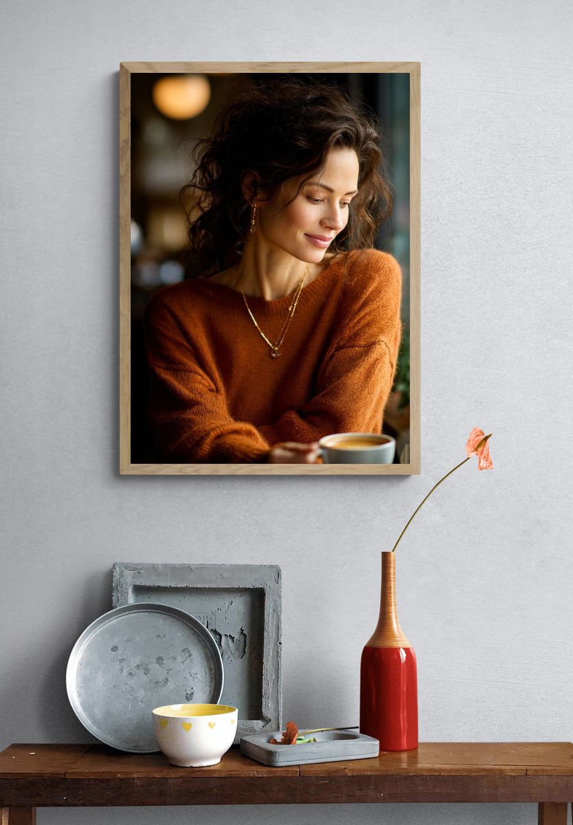 Cozy Coffee Portrait Photography Poster. — room view 3