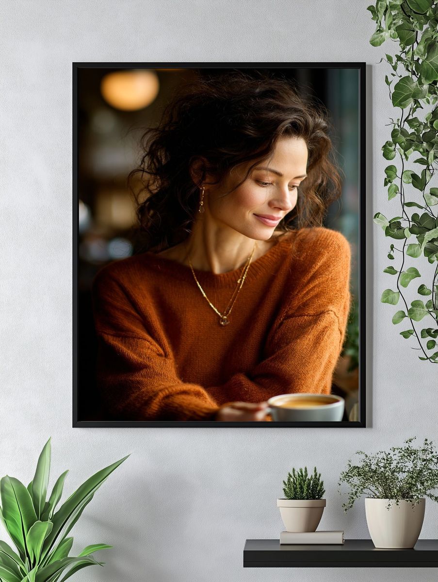 Cozy Coffee Portrait Photography Poster. — room view 4