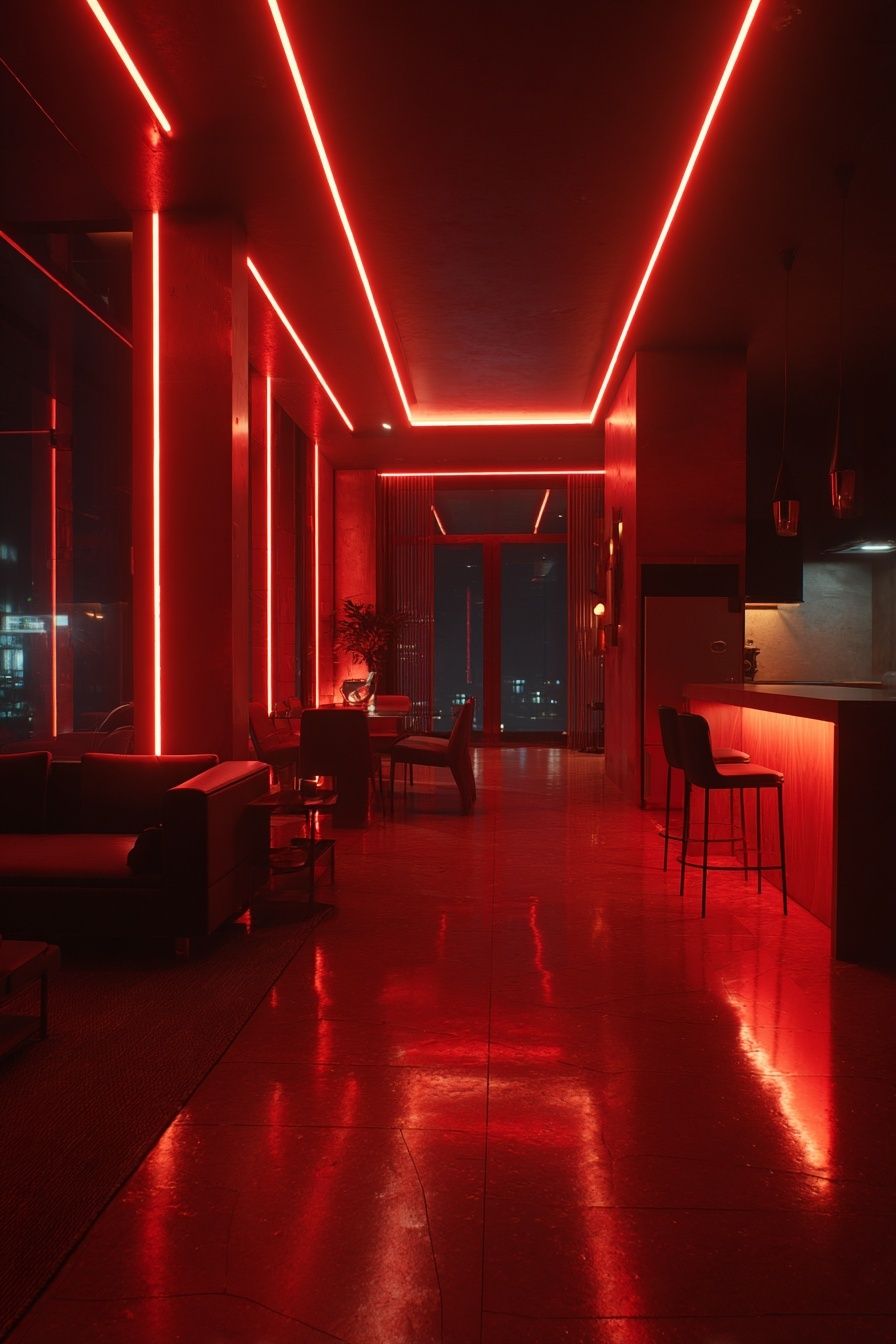 Neon Red Interior Photography Poster. poster detail