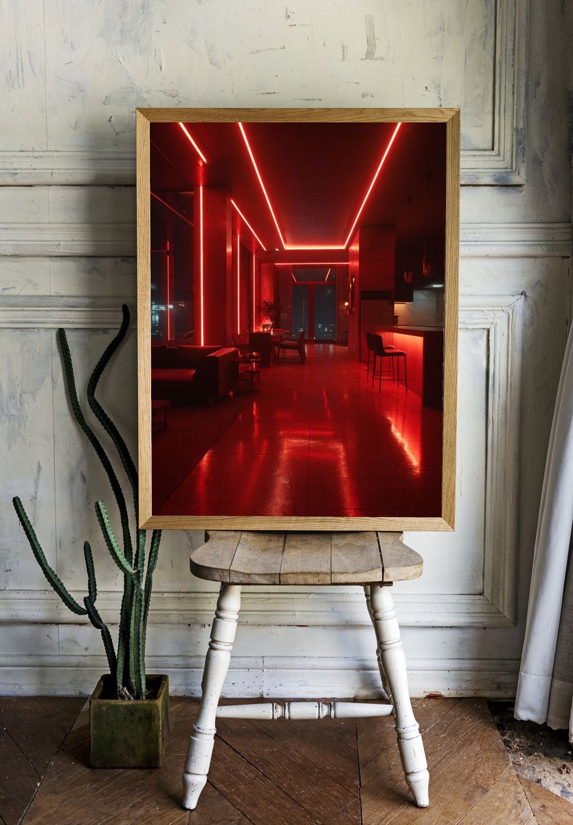 Neon Red Interior Photography Poster. — room view 1