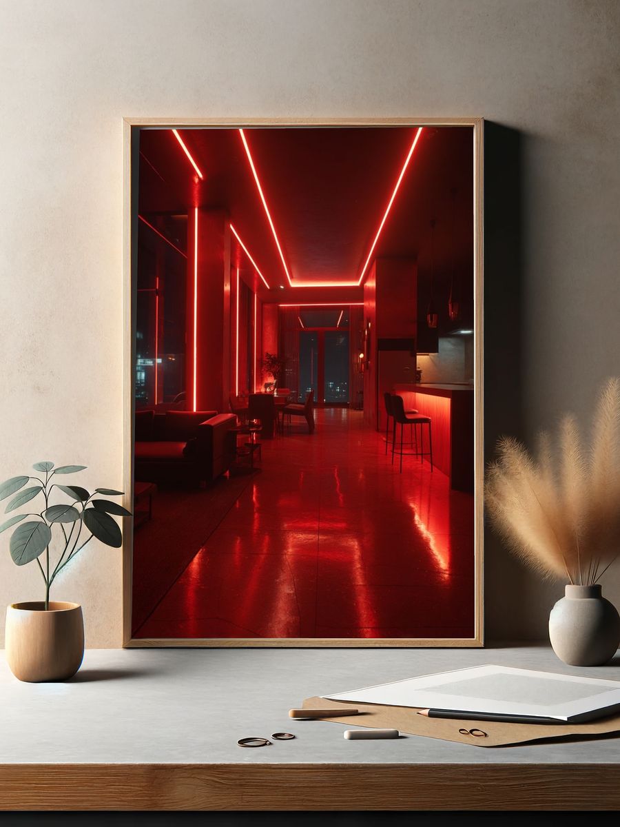 Neon Red Interior Photography Poster. — room view 2