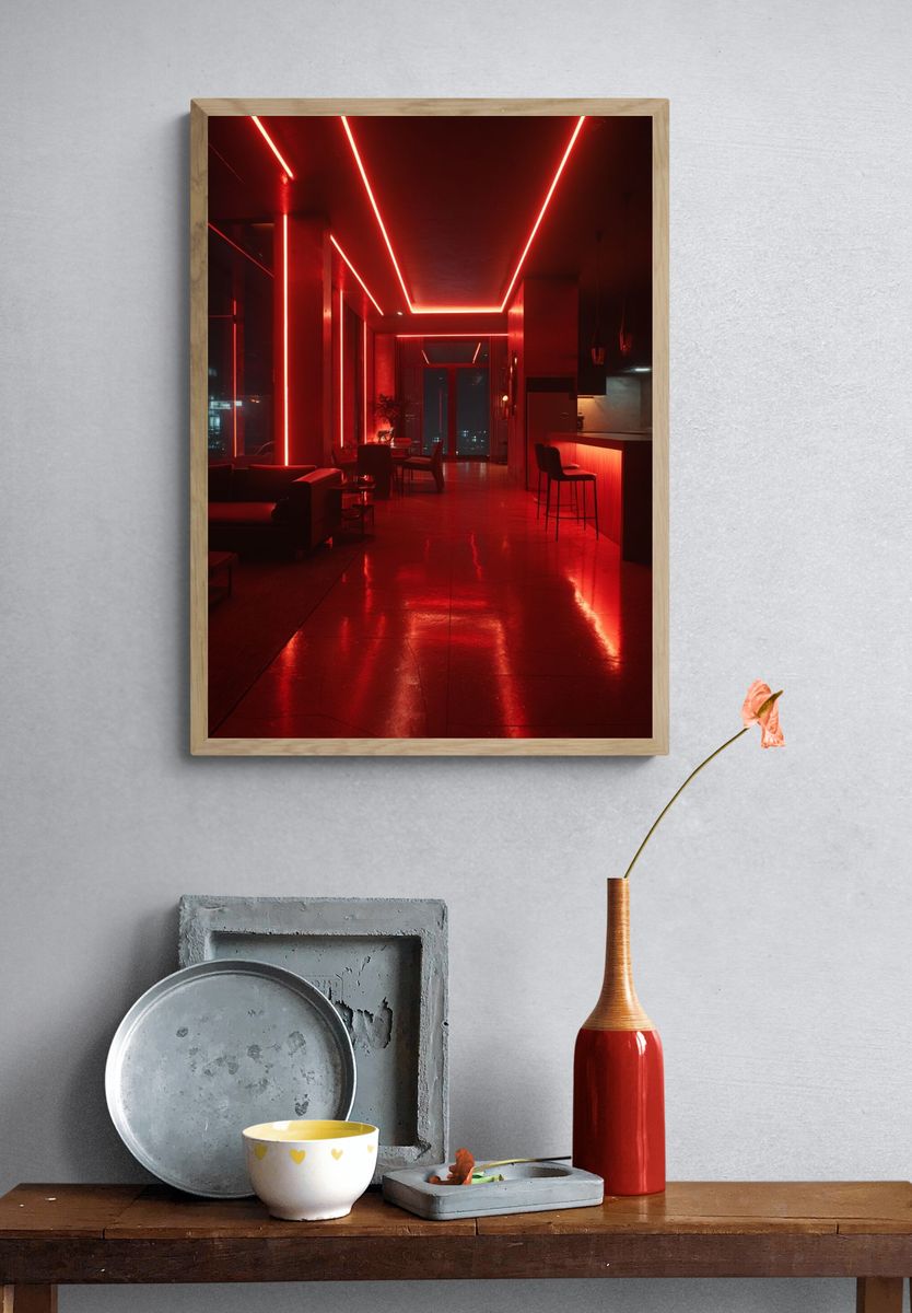 Neon Red Interior Photography Poster. — room view 3